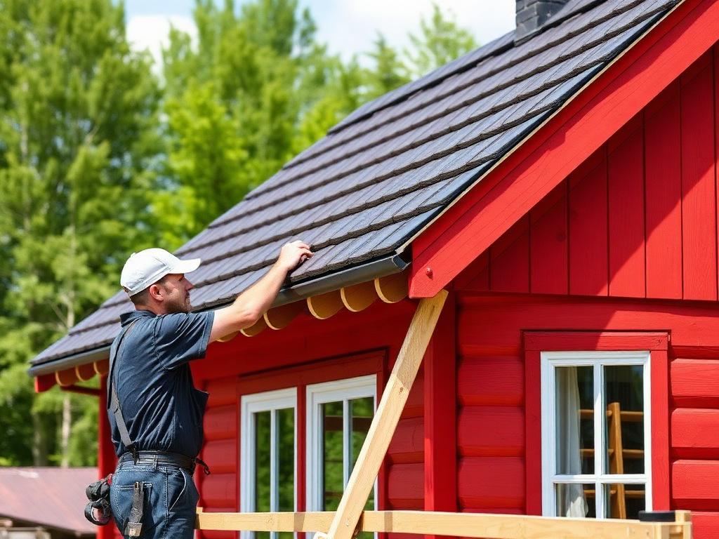 Snickare byter tak på rött trähus i Västmanland